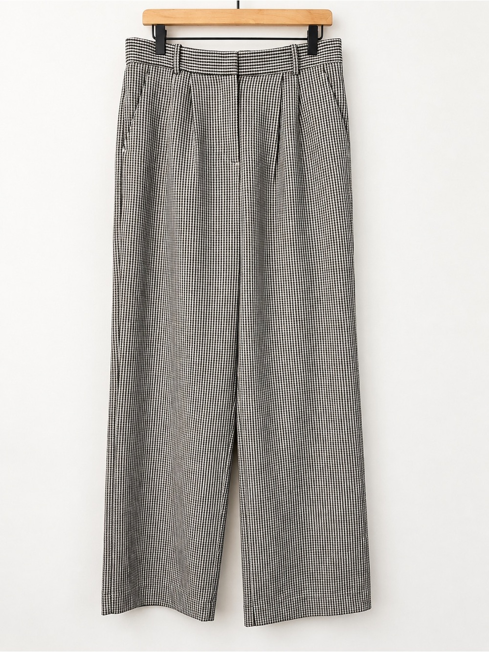 Abercrombie Sloane Tailored Wide Leg Pants Black Gingham 30 Long